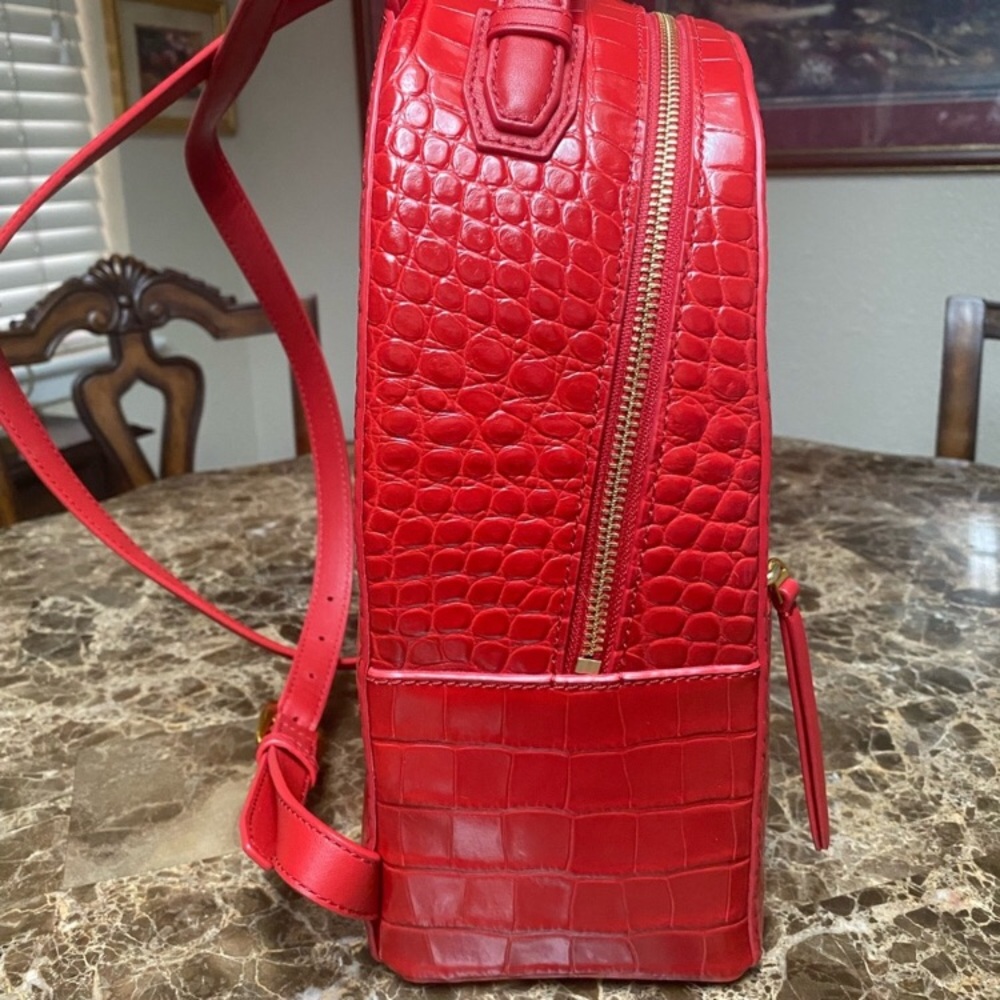 Tory Burch Liberty Red Croc embossed mini backpack - Picture 3 of 11